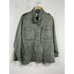 Womans Kensie Jeans Utility Jacket Medium Green Full Zip Snap Front Mock Neck